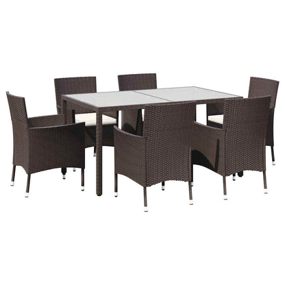 7 Piece Garden Dining Set with Cushions Brown Poly Rattan