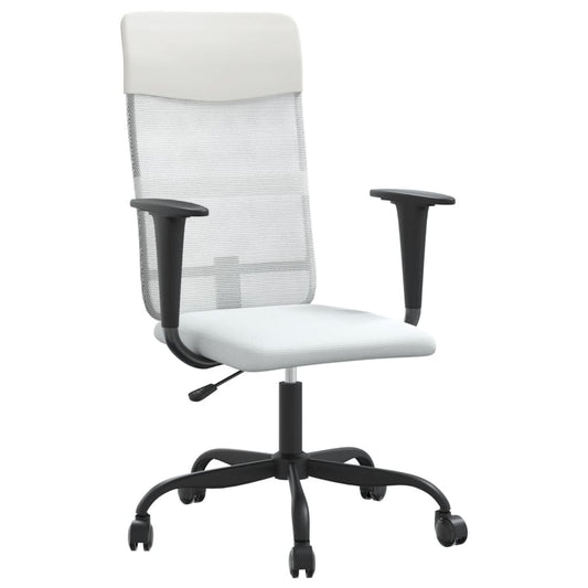 Office Chair Height Adjustable White Mesh Fabric and Faux Leather
