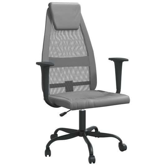 Office Chair Grey Mesh Fabric and Faux Leather