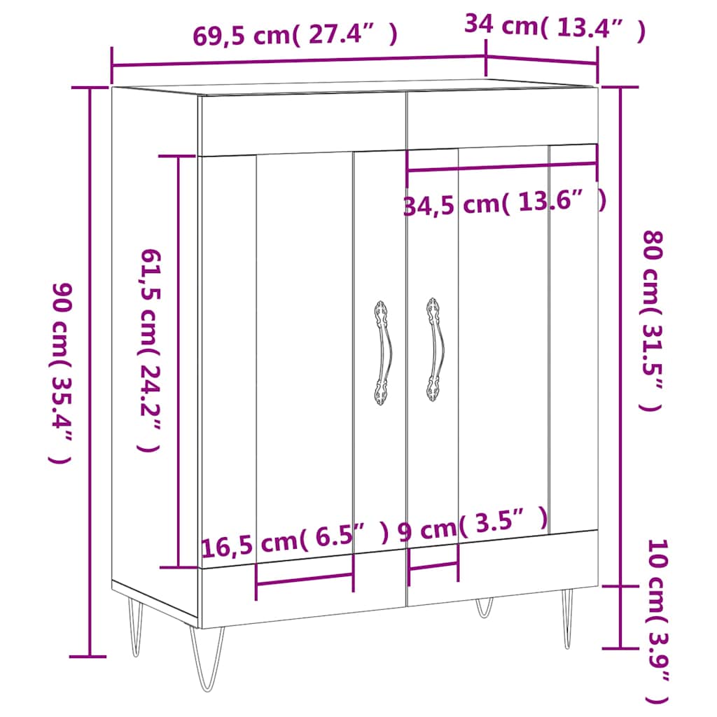 Sideboard Sonoma oak 69.5 x 34 x 90 cm Engineered Wood