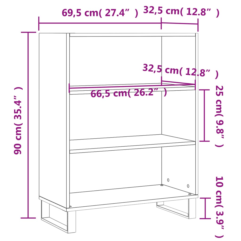 Shelf Cabinet High Gloss White 69.5x32.5x90 cm Engineered Wood