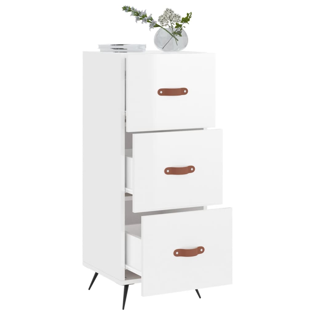 Sideboard High Gloss White 34.5x34x90 cm Engineered Wood
