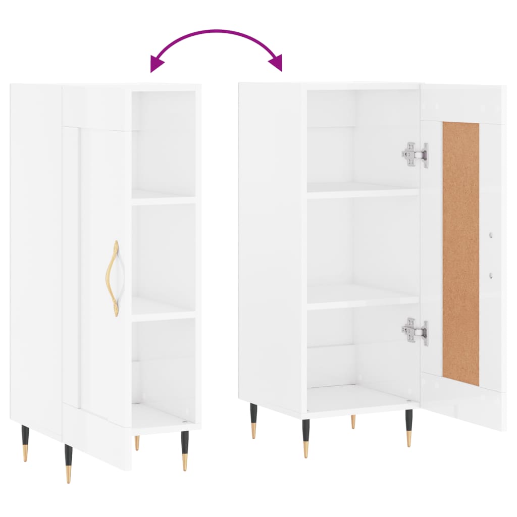 Sideboard High Gloss White 34.5x34x90 cm Engineered Wood
