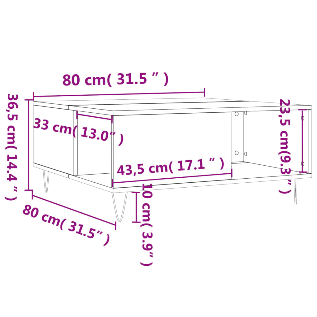 Coffee Table White 80x80x36,5 cm Engineered Wood