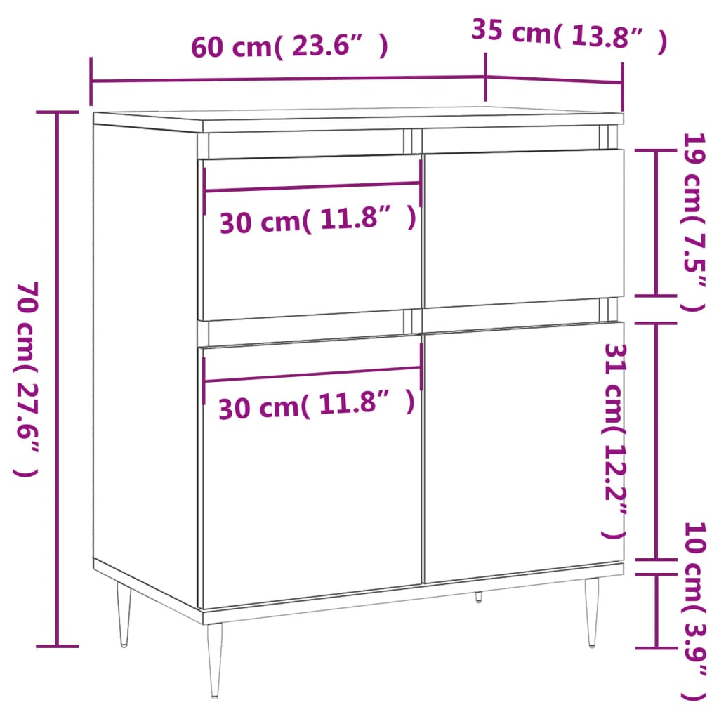 Sideboard Smoked Oak 60x35x70 cm Engineered Wood