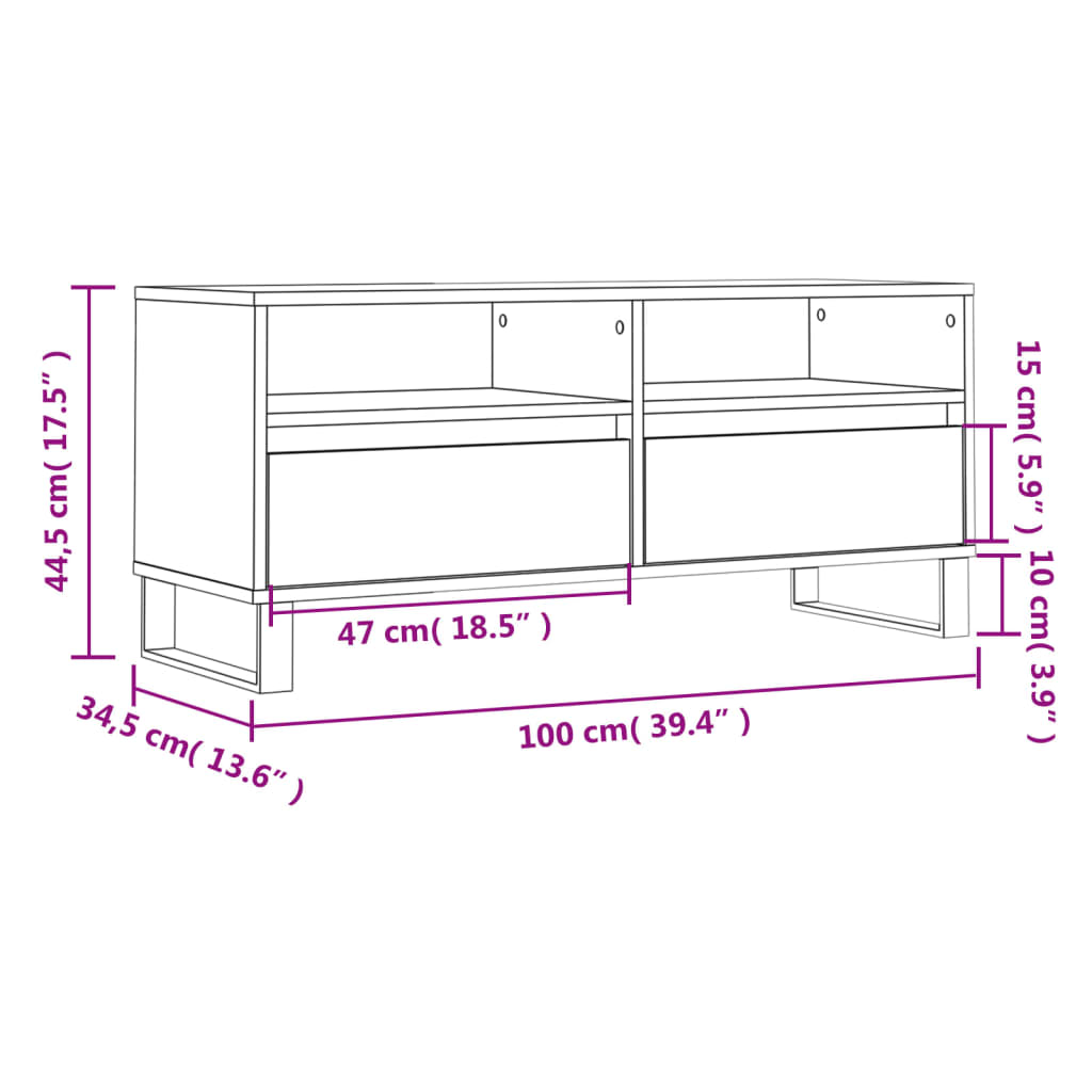 TV Cabinet Smoked Oak 100x34,5x44,5 cm Engineered Wood