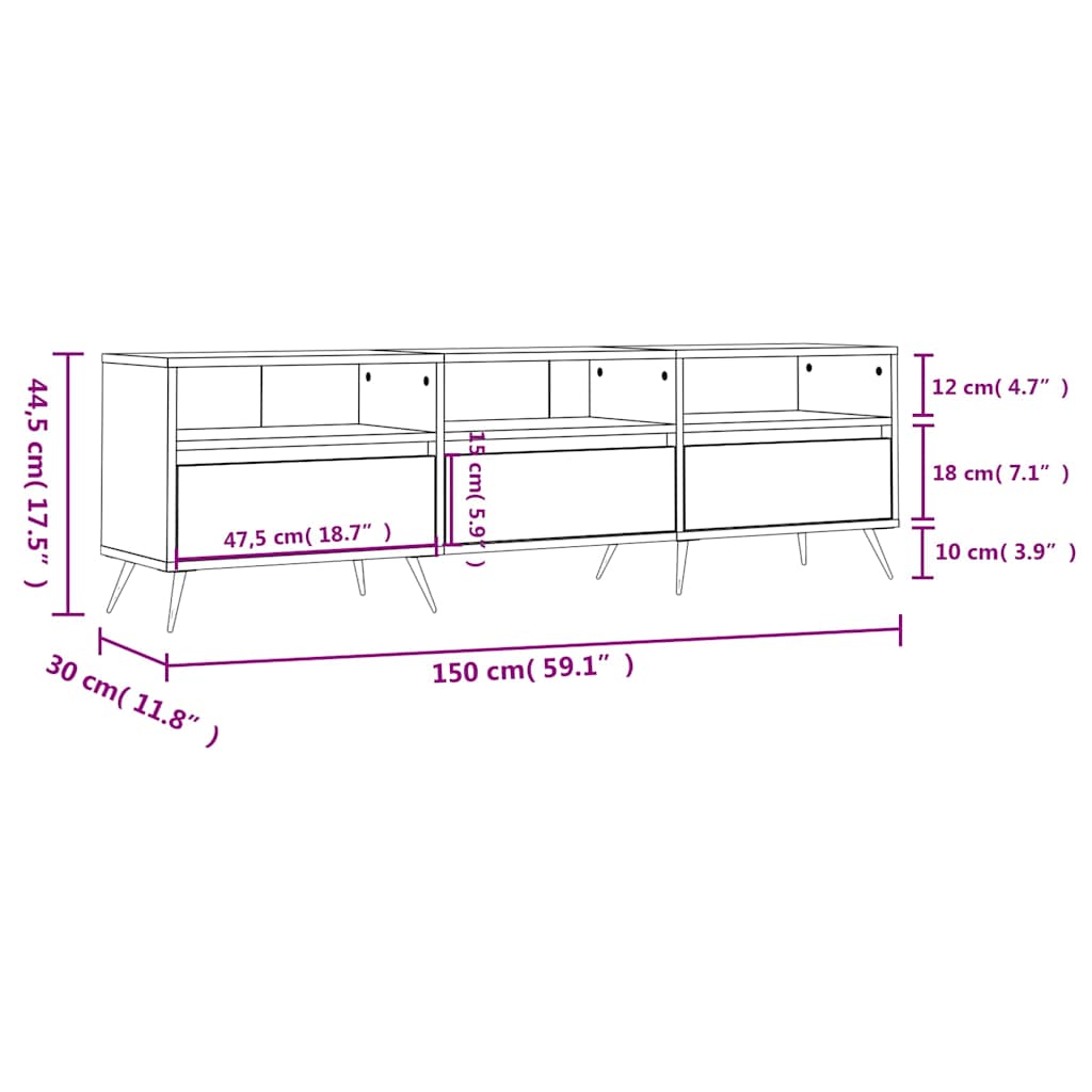 TV Cabinet Grey Sonoma 150x30x44,5 cm Engineered Wood