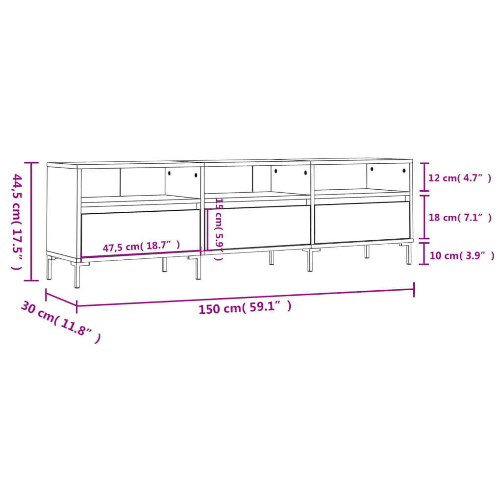 TV Cabinet White 150x30x44,5 cm Engineered Wood