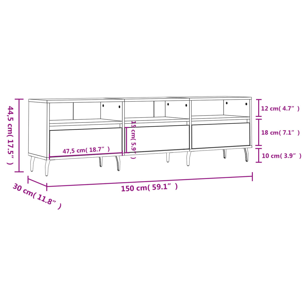 TV Cabinet Grey Sonoma 150x30x44,5 cm Engineered Wood