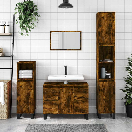 Bathroom Cabinet | Smoked oak | Engineered wood and iron | Medium