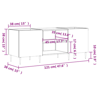 Record Cabinet High Gloss White 121x38x48 cm Engineered Wood