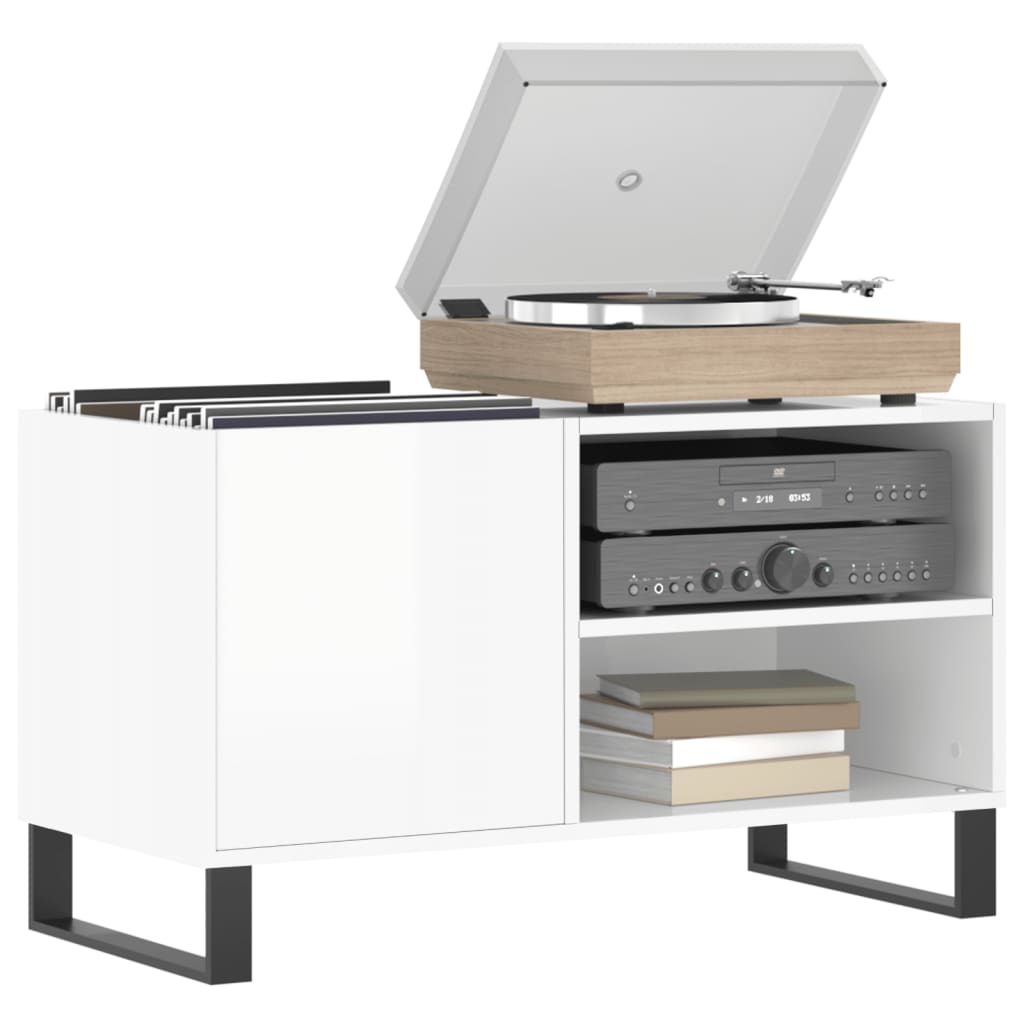 Record Cabinet High Gloss White 85x38x48 cm Engineered Wood