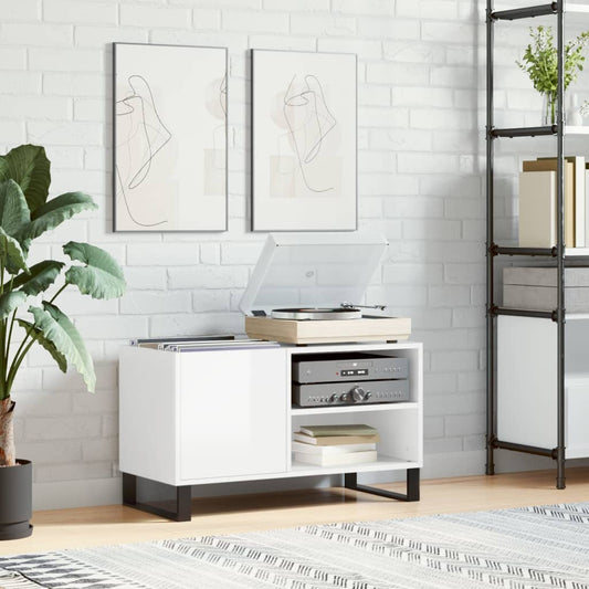 Record Cabinet High Gloss White 85x38x48 cm Engineered Wood