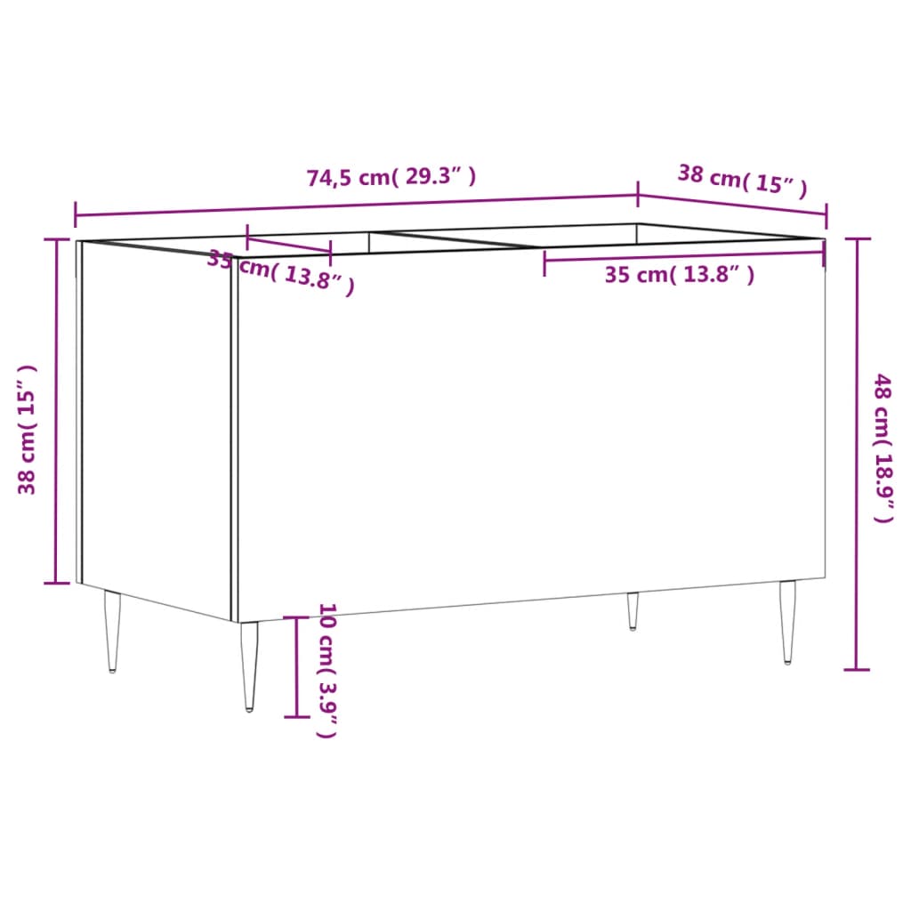 Record Cabinet Grey Sonoma 74.5x38x48 cm Engineered Wood