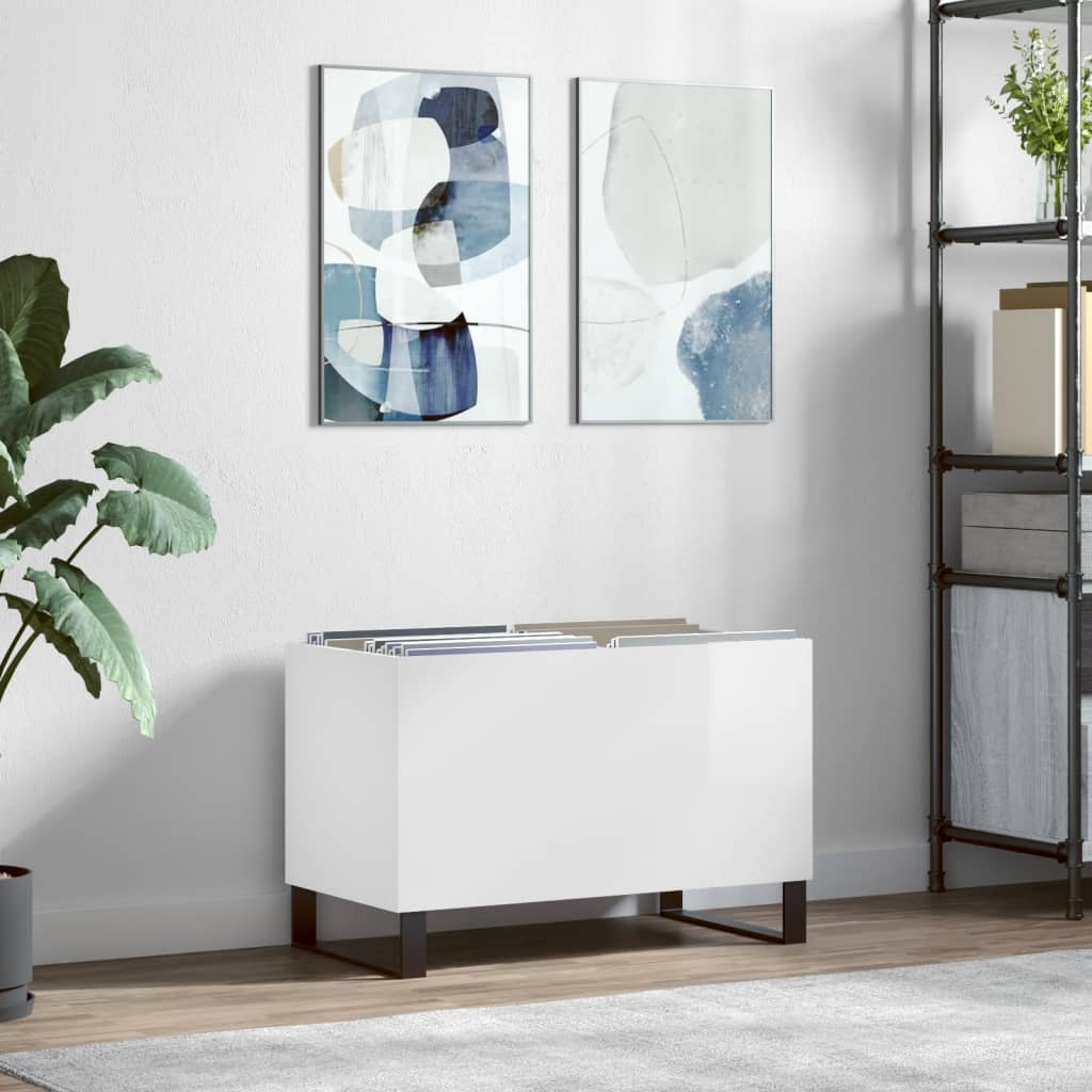 Record Cabinet High Gloss White 74.5x38x48 cm Engineered Wood