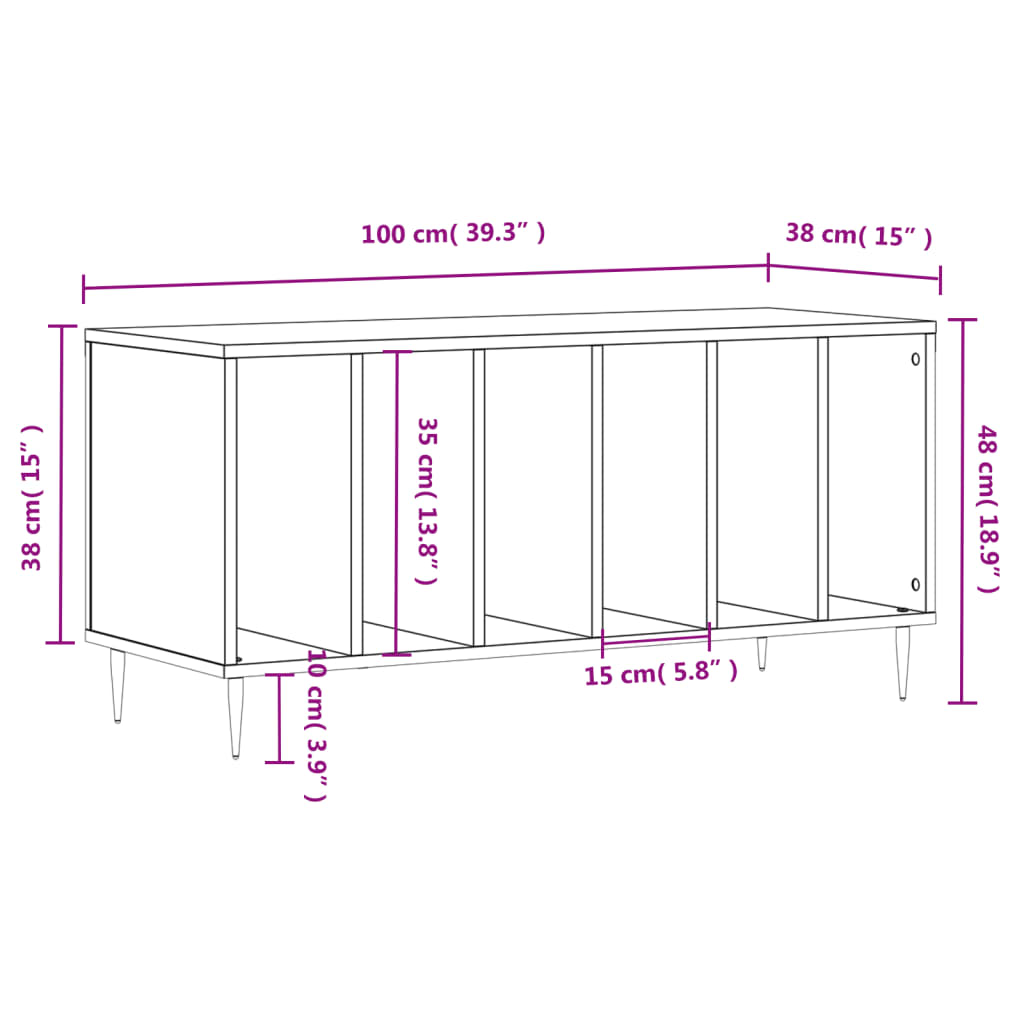 Record Cabinet Concrete Grey 100x38x48 cm Engineered Wood
