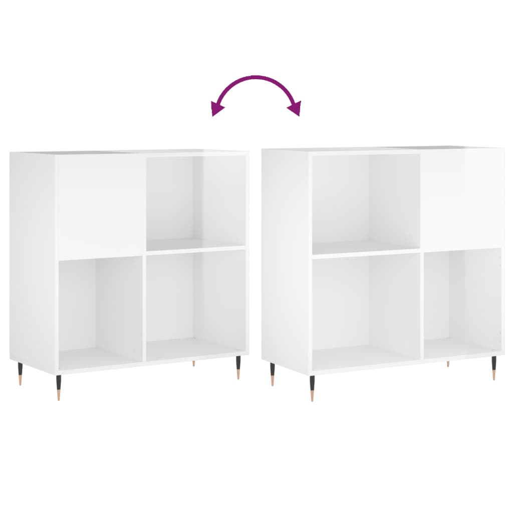 Record Cabinet High Gloss White 84,5x38x89 cm Engineered Wood