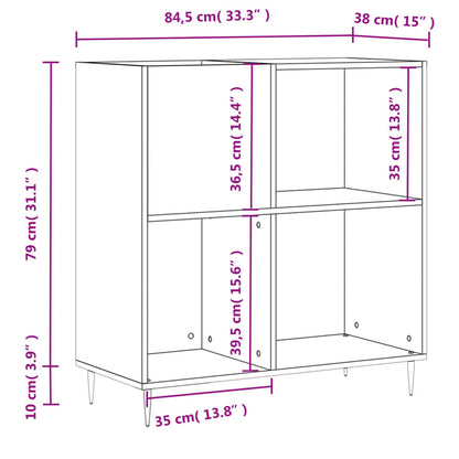 Record Cabinet High Gloss White 84,5x38x89 cm Engineered Wood