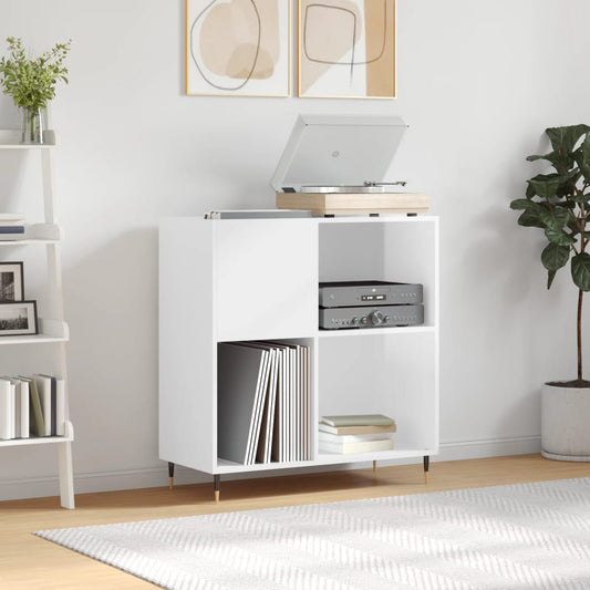 Record Cabinet High Gloss White 84,5x38x89 cm Engineered Wood