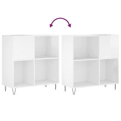 Record Cabinet High Gloss White 84.5x38x89 cm Engineered Wood
