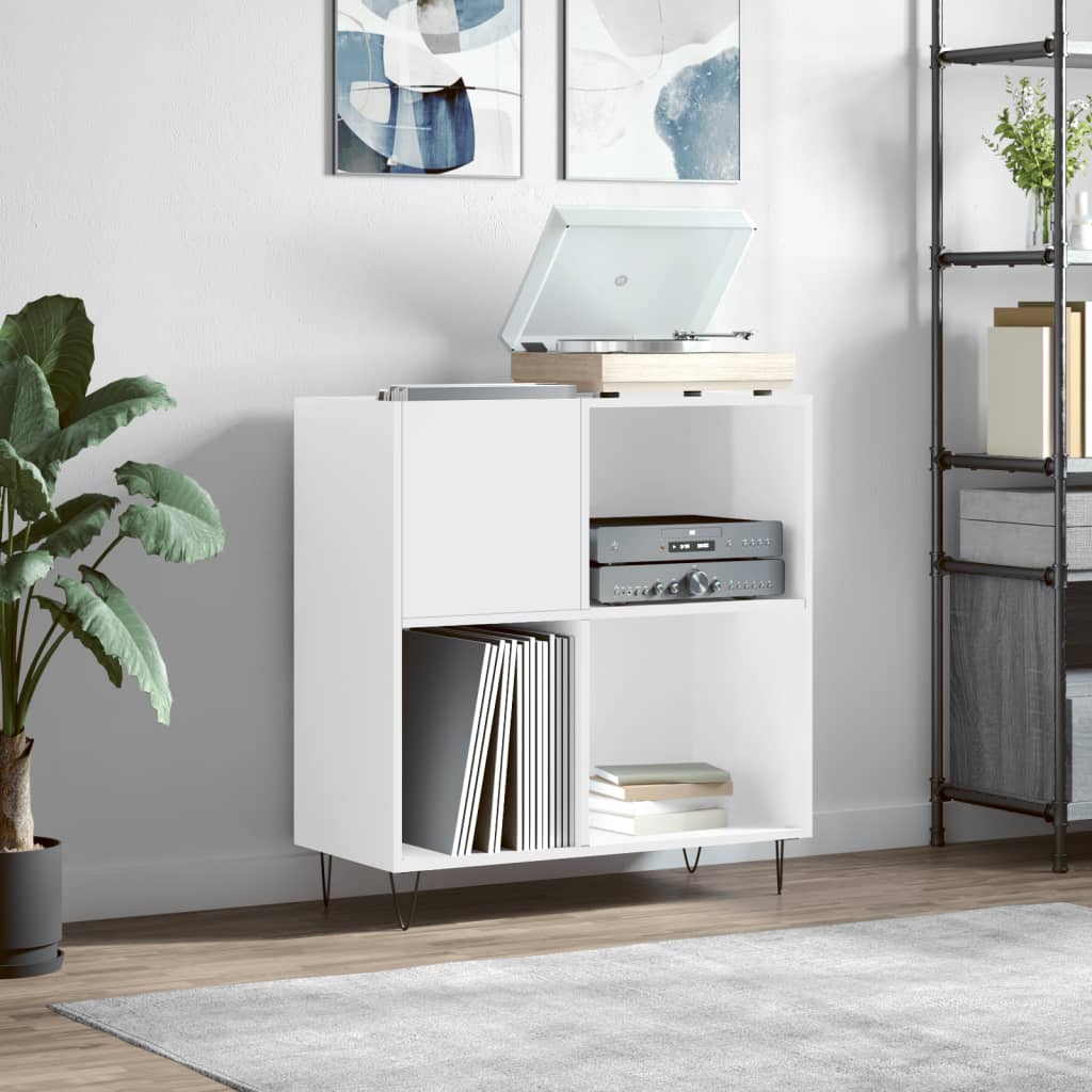 Record Cabinet High Gloss White 84.5x38x89 cm Engineered Wood