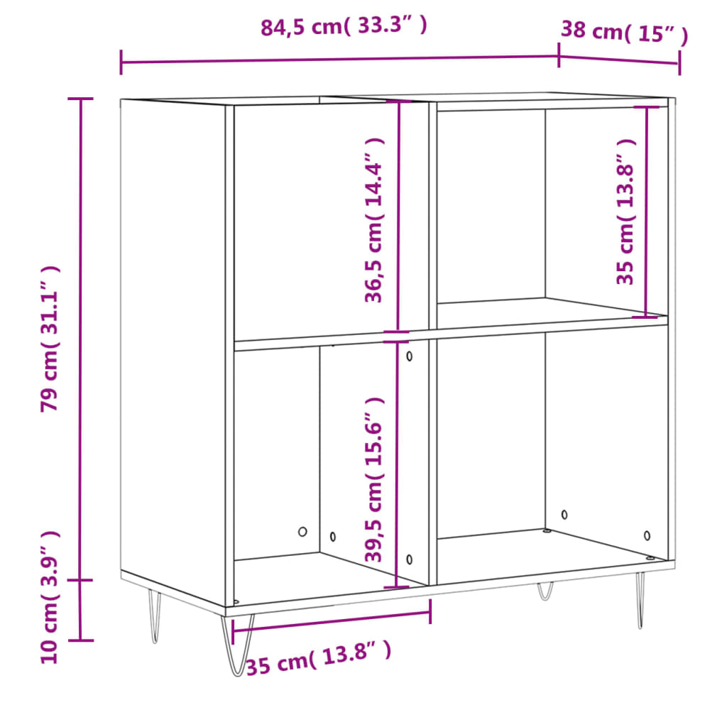 Record Cabinet Concrete Grey 84.5x38x89 cm Engineered Wood