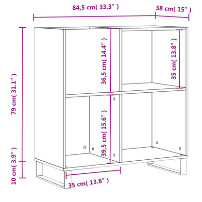 Record Cabinet Grey Sonoma 84.5x38x89 cm Engineered Wood