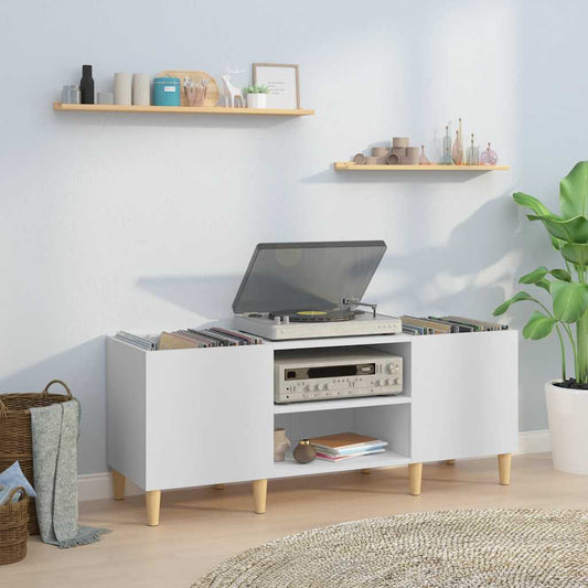 Record Cabinet White 121x38x48 cm Engineered Wood