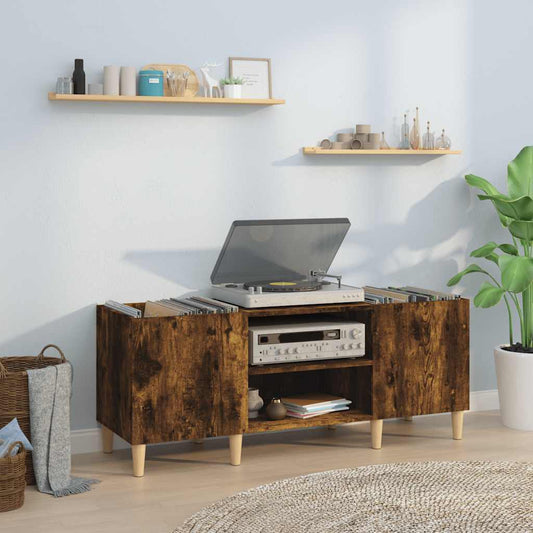 Record Cabinet Smoked Oak 121x38x48 cm Engineered Wood
