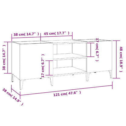 Record Cabinet White 121x38x48 cm Engineered Wood