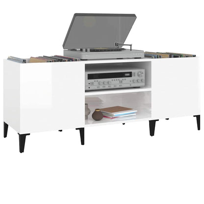 Record Cabinet High Gloss White 121x38x48 cm Engineered Wood