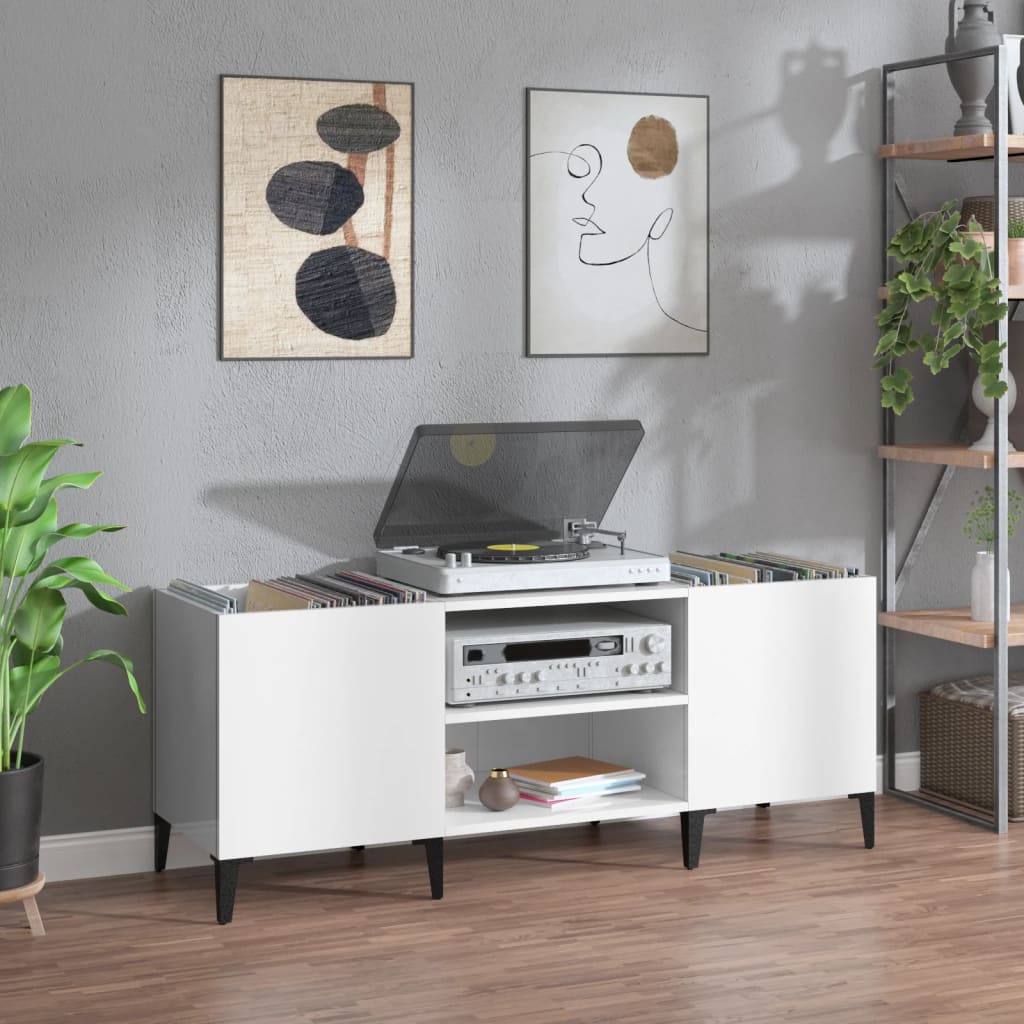 Record Cabinet High Gloss White 121x38x48 cm Engineered Wood