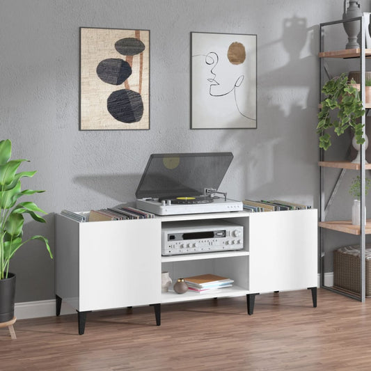 Record Cabinet High Gloss White 121x38x48 cm Engineered Wood