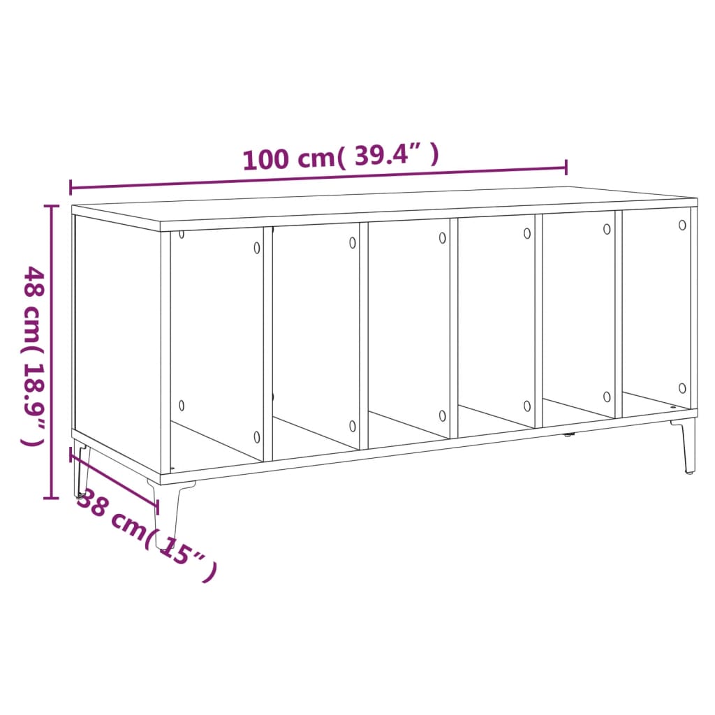 Record Cabinet | Grey sonoma | Engineered wood, metal | 100 x 38 x 48 cm