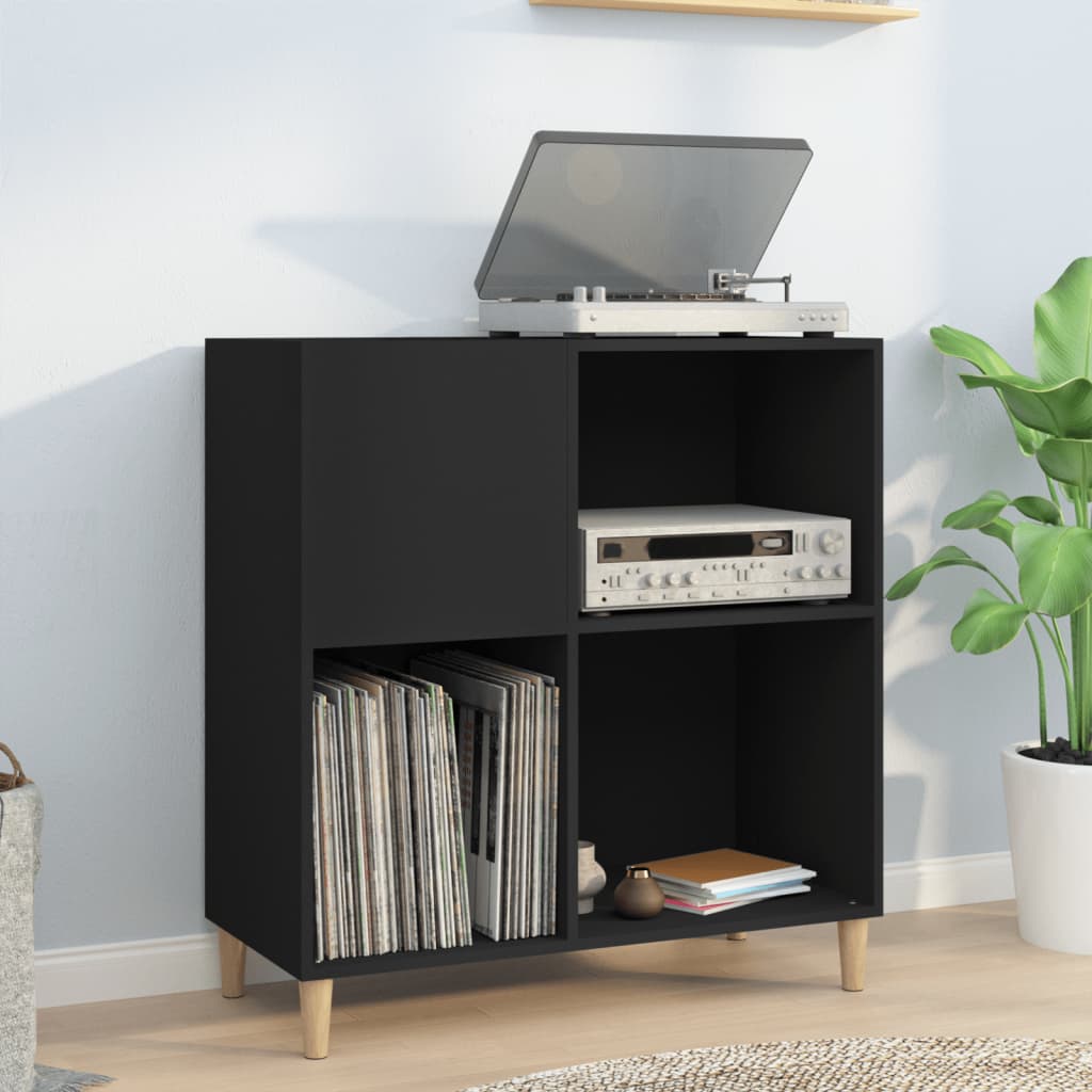 Record Cabinet | Black | Engineered wood, solid eucalyptus wood | Medium