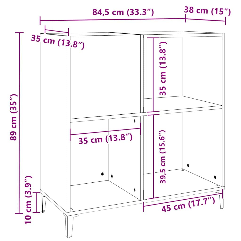 Record Cabinet Grey Sonoma 84.5x38x89 cm Engineered Wood