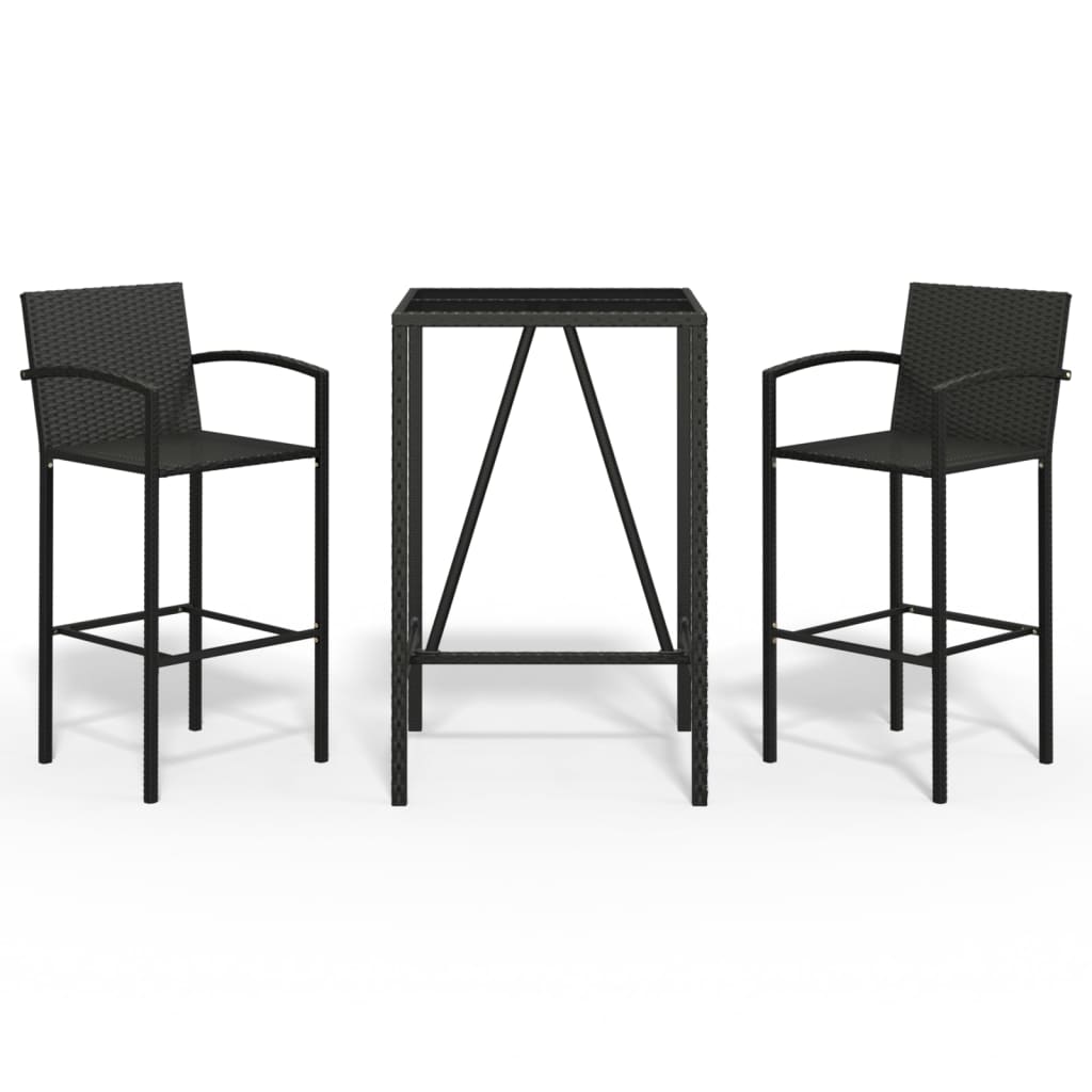 Garden Bar Set | Black | PE rattan, powder-coated steel, tempered glass