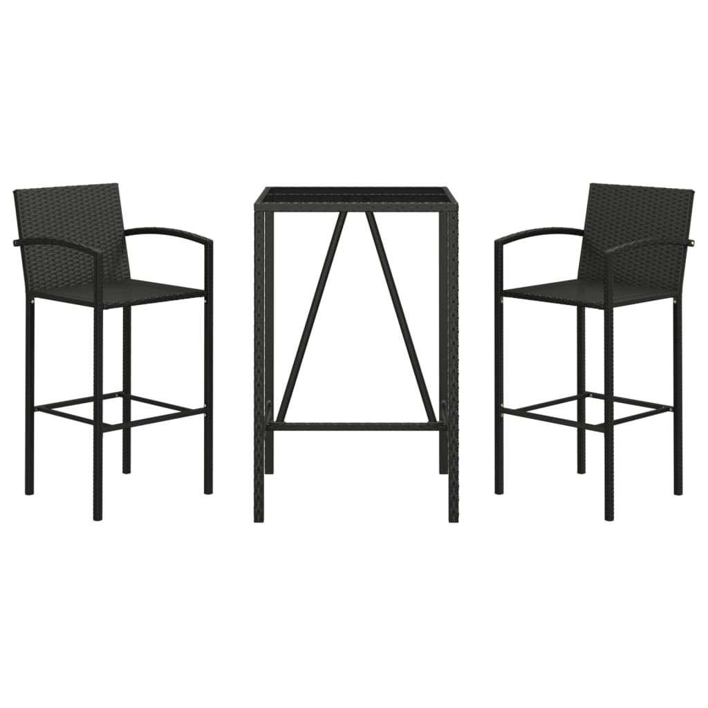 Garden Bar Set | Black | PE rattan, powder-coated steel, tempered glass