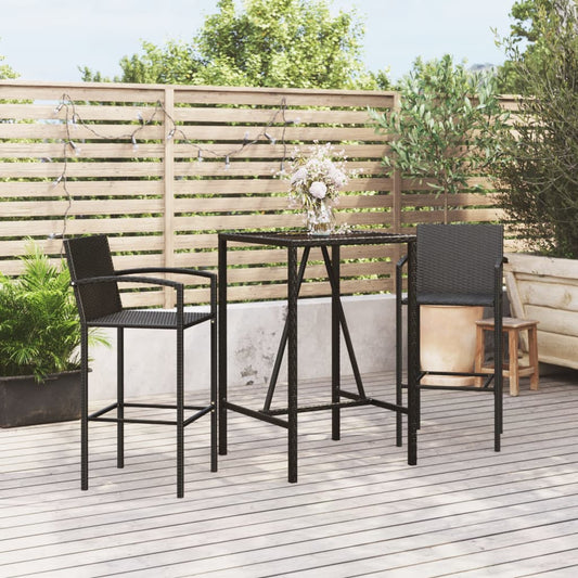 Garden Bar Set | Black | PE rattan, powder-coated steel, tempered glass