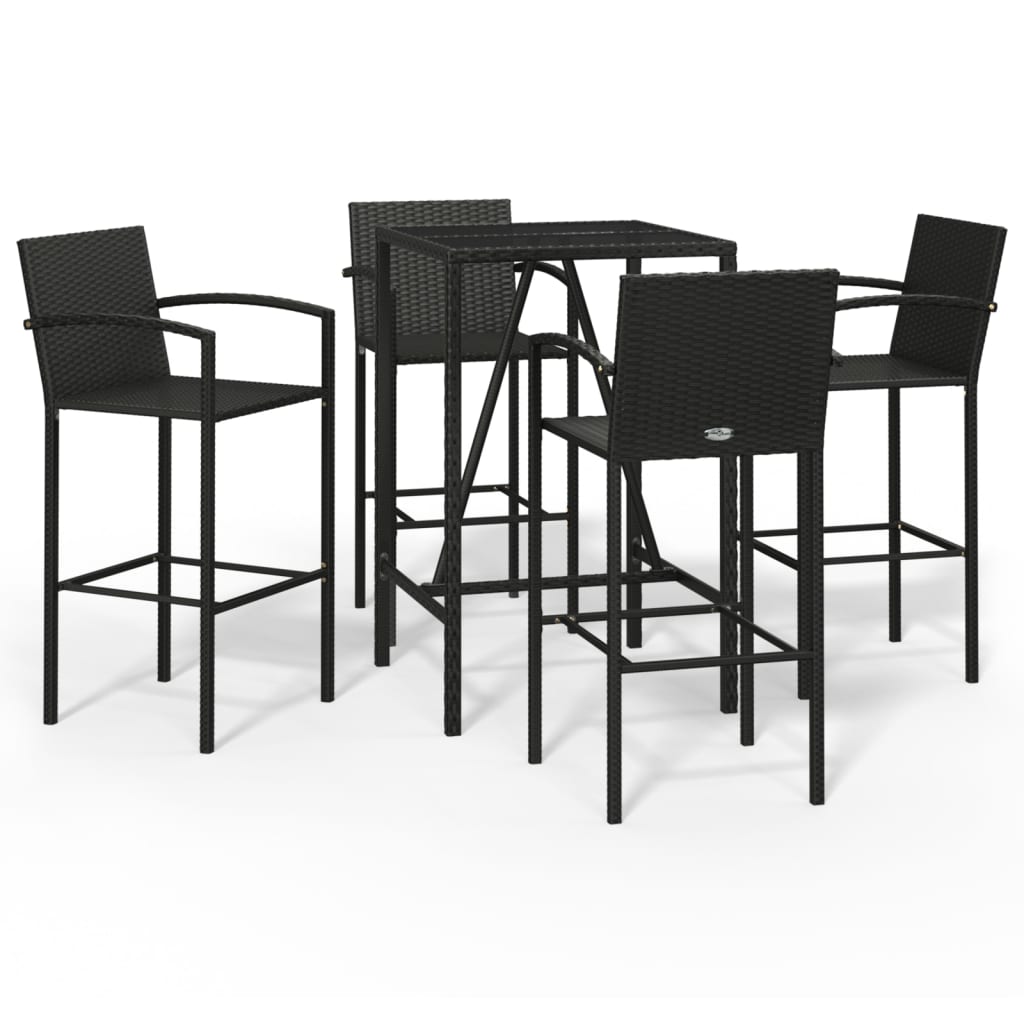 Garden Bar Set | Black | PE rattan | Medium | Footrest | Bar Table Set