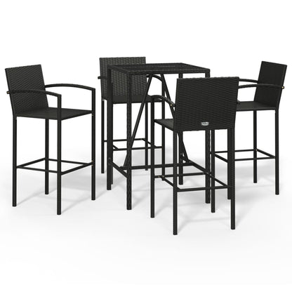 Garden Bar Set | Black | PE rattan | Medium | Footrest | Bar Table Set