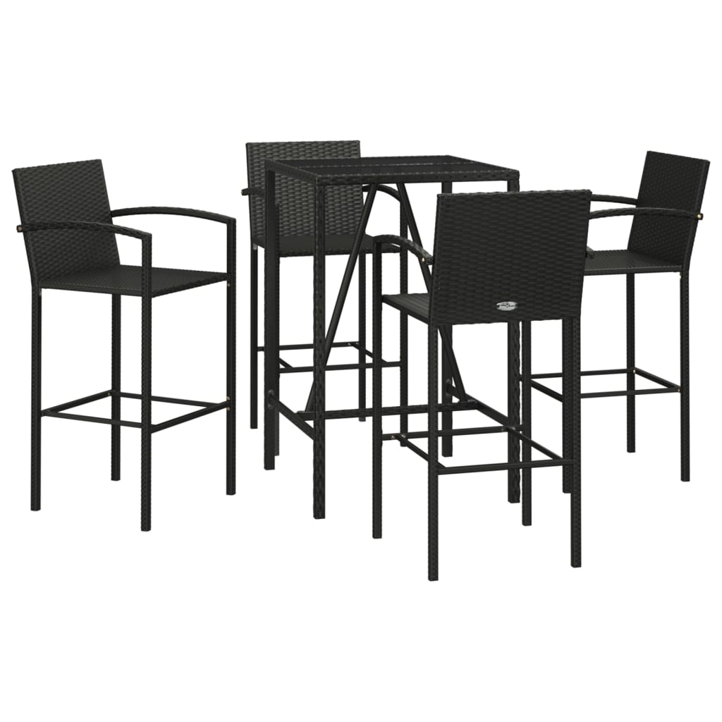 Garden Bar Set | Black | PE rattan | Medium | Footrest | Bar Table Set