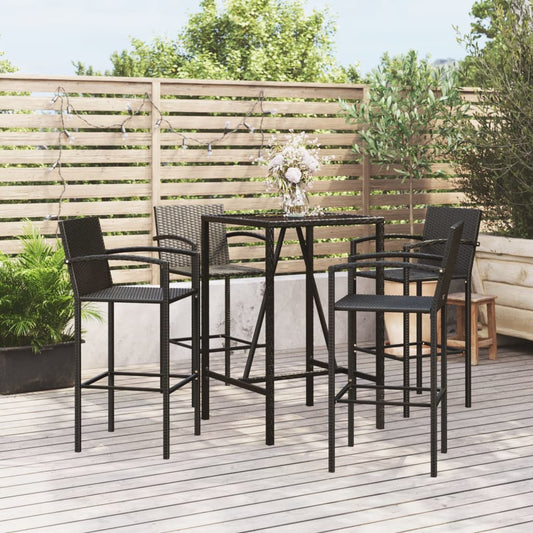 Garden Bar Set | Black | PE rattan | Medium | Footrest | Bar Table Set