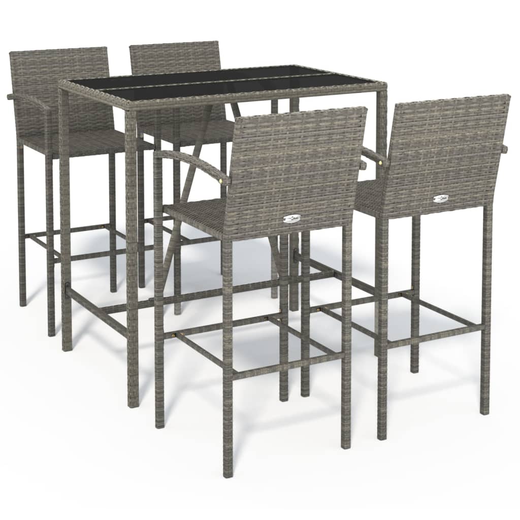 Garden Bar Set | Grey | PE rattan, powder-coated steel, tempered glass