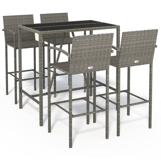 Garden Bar Set | Grey | PE rattan, powder-coated steel, tempered glass