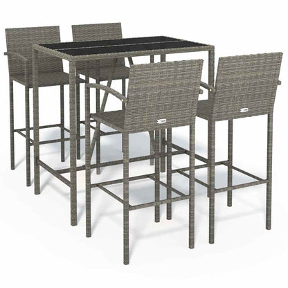 5 Piece Garden Bar Set Grey Poly Rattan