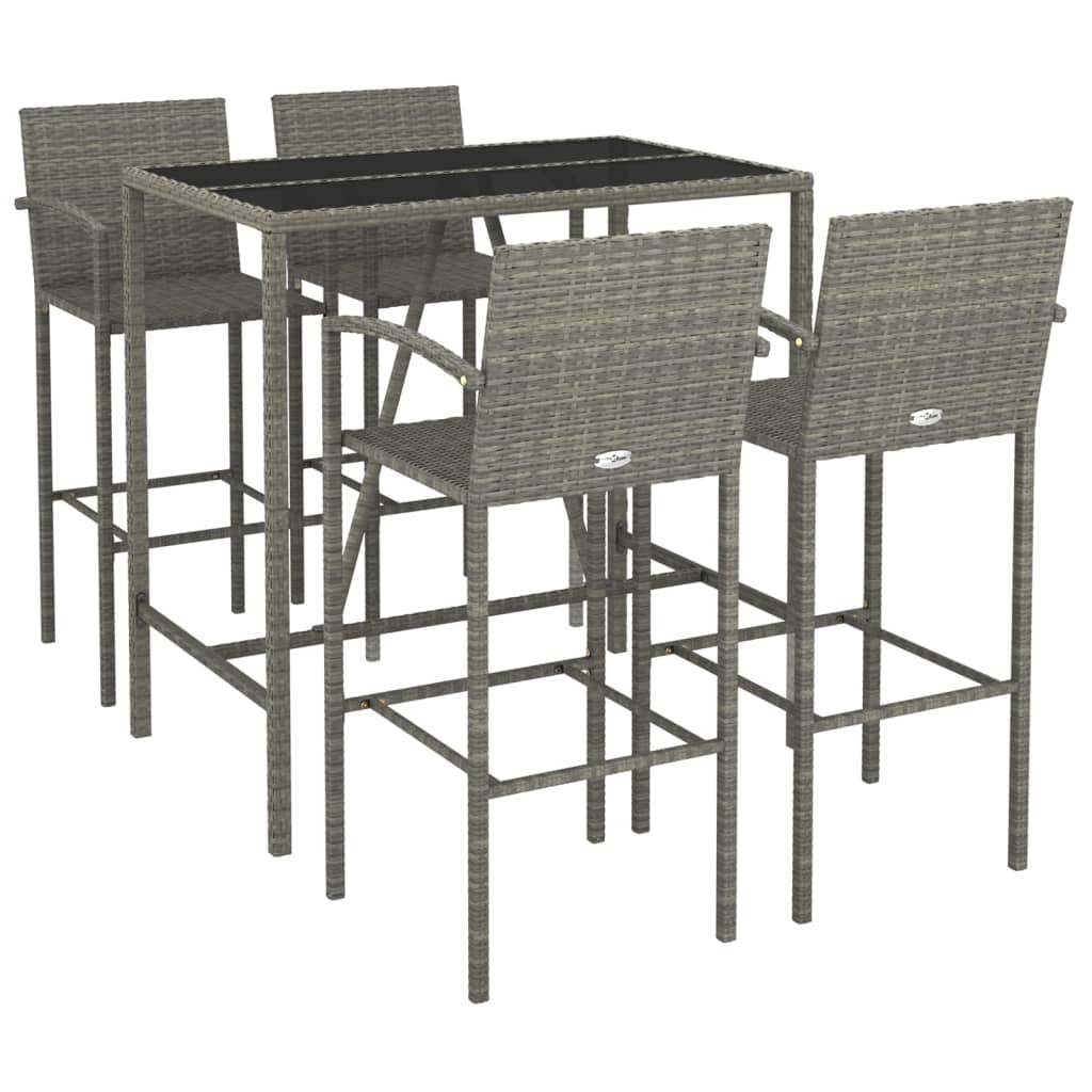 Garden Bar Set | Grey | PE rattan, powder-coated steel, tempered glass