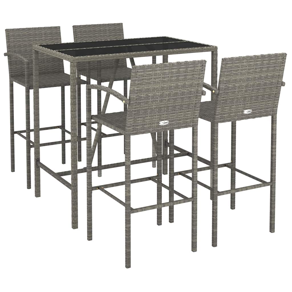 5 Piece Garden Bar Set Grey Poly Rattan