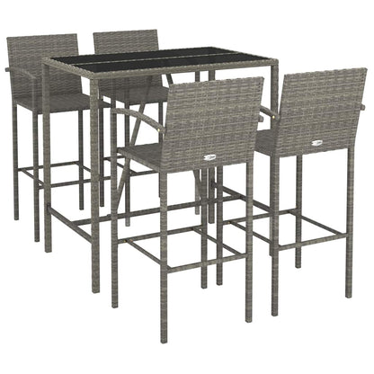 5 Piece Garden Bar Set Grey Poly Rattan