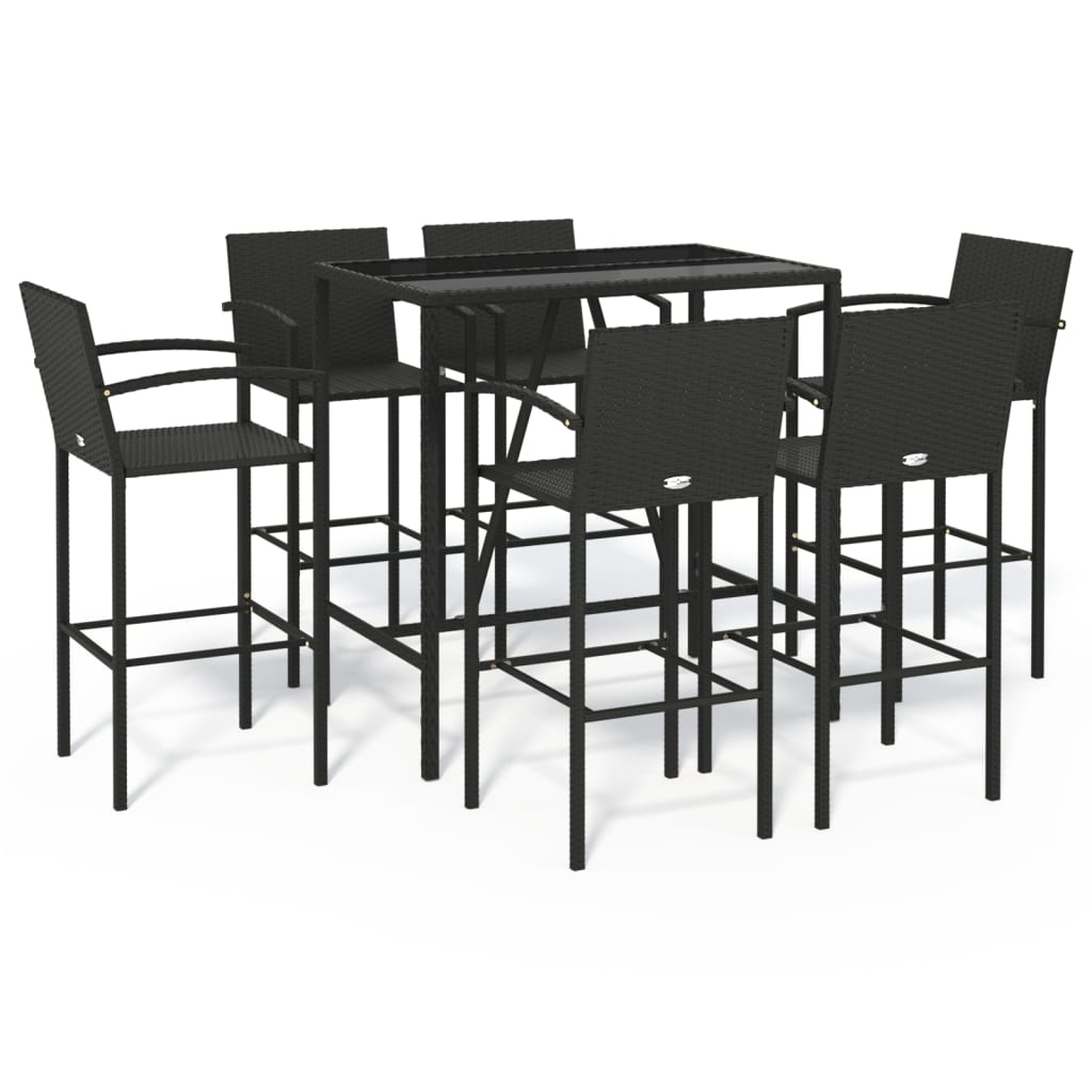 Garden Bar Set | Black | PE Rattan, Powder-Coated Steel, Tempered Glass